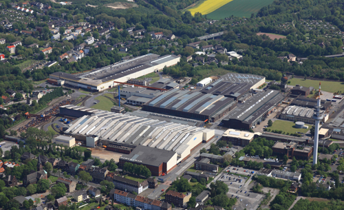 Blick aus der Luft über das Werk Bochum von ThyssenKrupp Electrical Steel, © ThyssenKrupp Electrical Steel